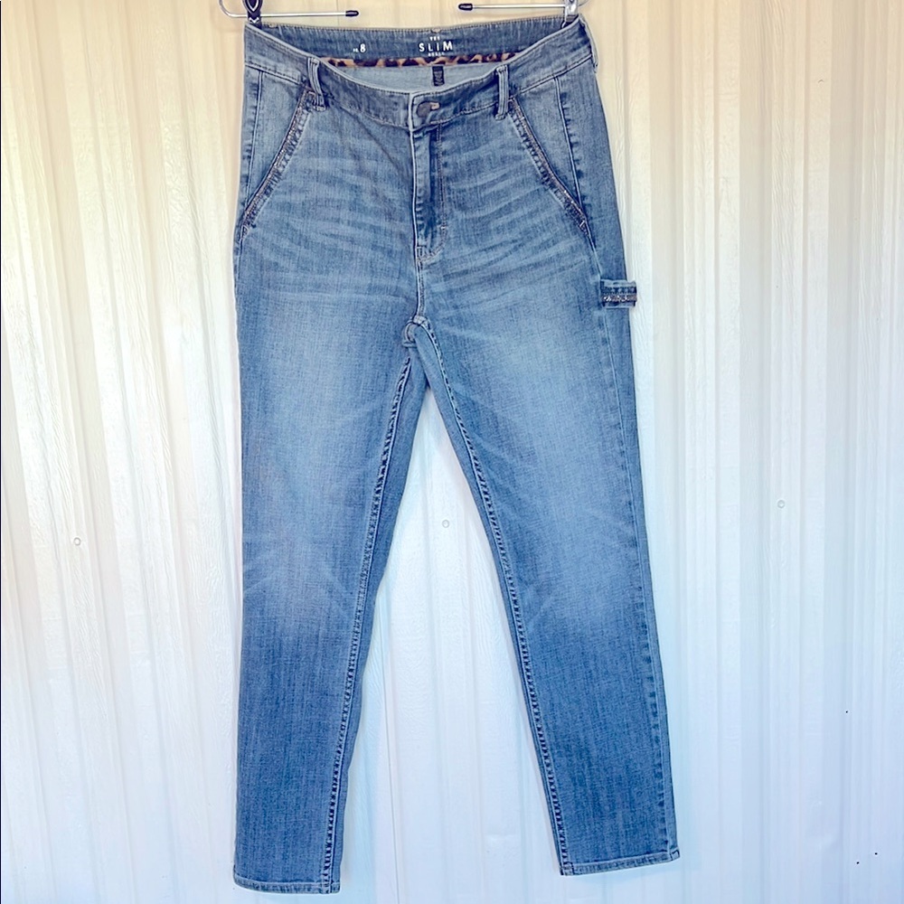 WHITE‎ HOUSE BLACK MARKET High Rise Slim Fit Embellished Blue Jeans Womens